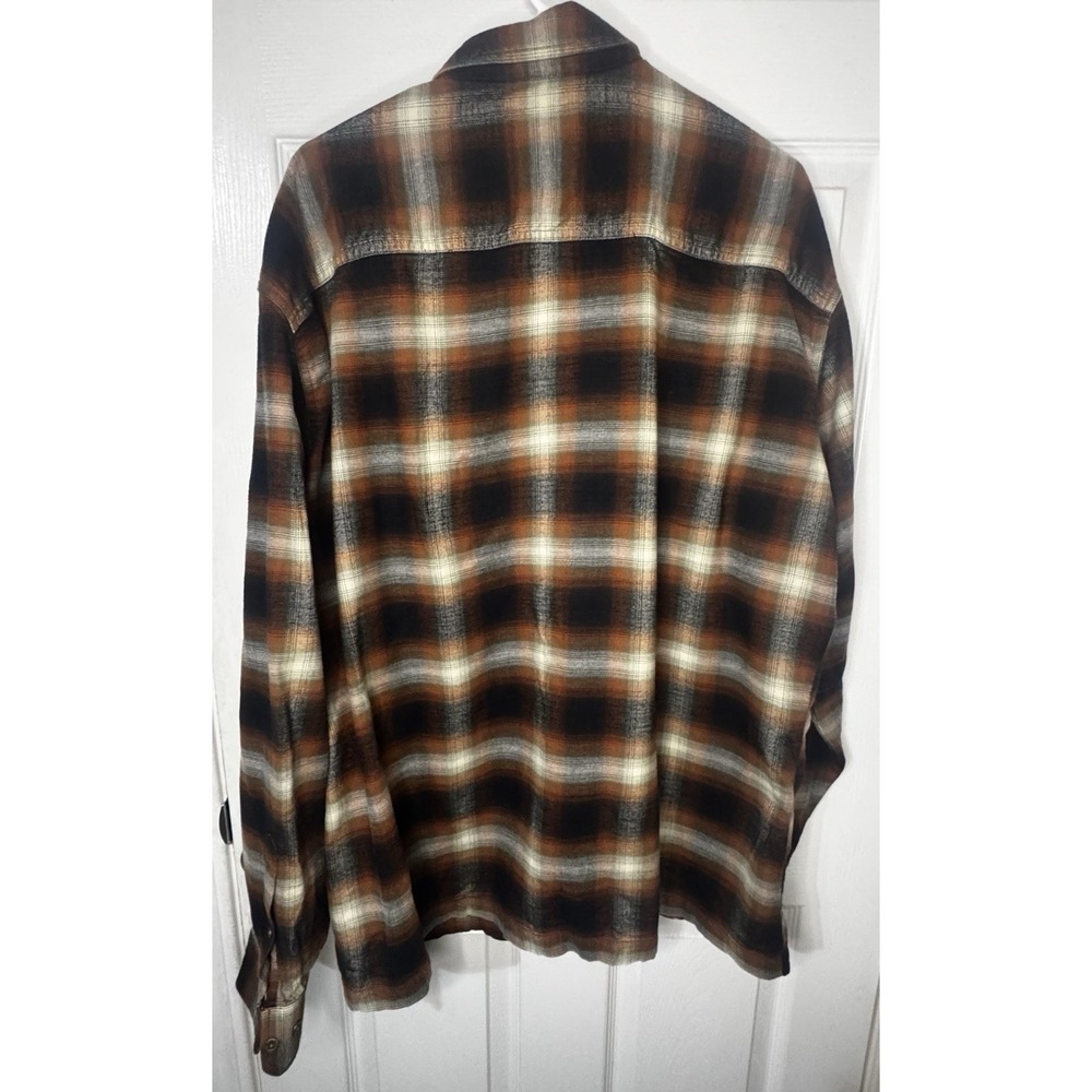 Kuhl Plaid Flannel Shirt Mens Brown Orange Outdoor Hiking Gorpcore Heavy Cotton - Picture 5 of 9